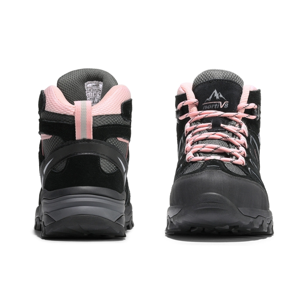Women's Suede Waterproof Hiking Boots 【Wide Fit】 - BLACK/PINK - 5